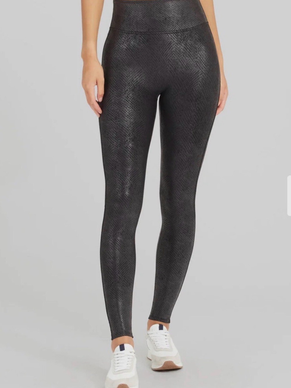 SPANXshape™  BLACK  FAUX LEATHER W/SNAKESKIN IMPRINT WOMENS LEGGINGS small & med